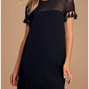 Lulus Tassel Sleeve Black Shift Dress